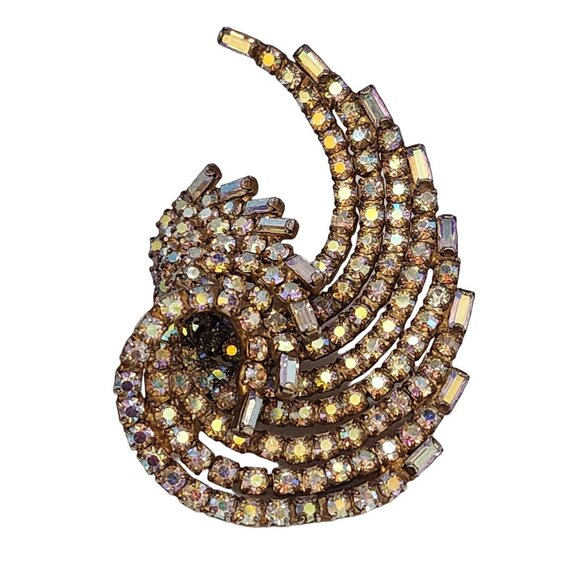 Vintage Unsigned Dimensional Spectacular Wave Ab Rhinestone Brooch (A4790) - Picture 3 of 5